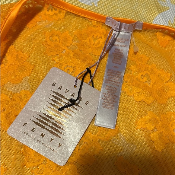 Savage X Fenty Rihanna Sheer Cutout Bodycon Mini Dress Orange NWT Rave Lace Sexy - Picture 8 of 9
